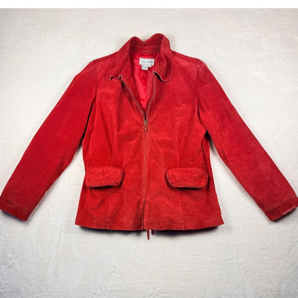 Vintage Live A Little Red Suede Leather Jacket Lace Up Back Y2K‎ Boho Size Large